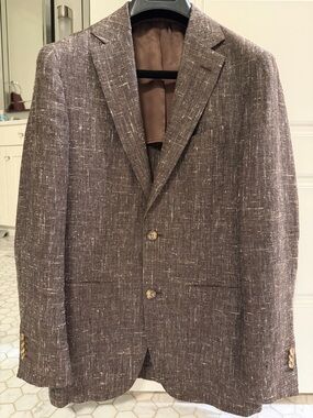 Brown Linen Two-Button Men's Blazer